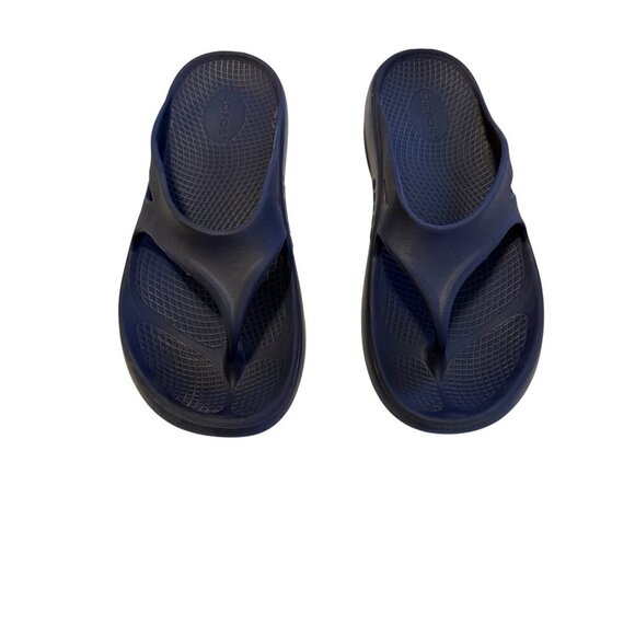 OOFOS OOriginal Recovery Navy Sandals Mens 10 Womens 12 Flip Flop Thong Shoes - Picture 2 of 8